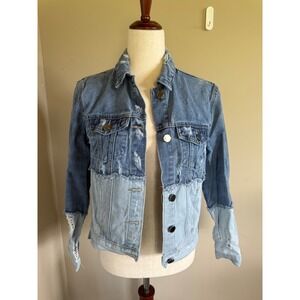 GB Distressed Denim Jacket Patchwork Jean‎ Jacket Women's XS